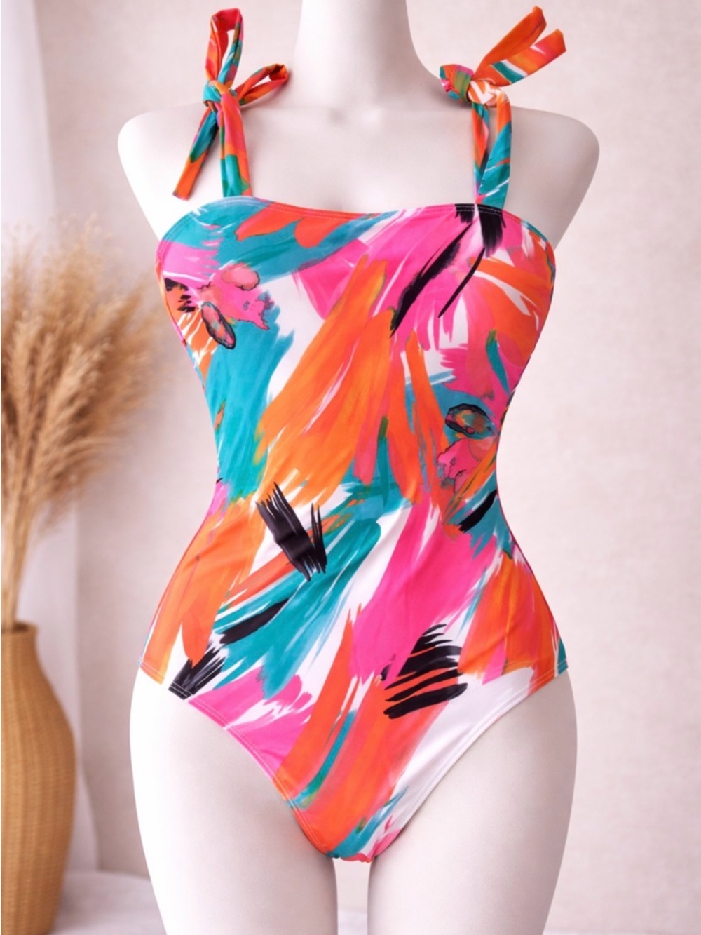 One-Piece Swimsuit in Multicolor Brushstroke Print